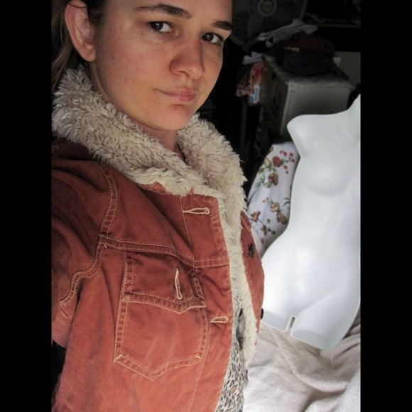 TwillTwentyTwo Fur Trim Rust Orange Button Jacket - Picture 3 of 12